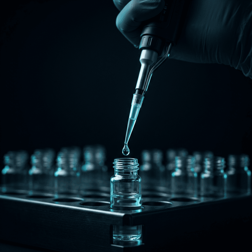 Laboratory pipette dispensing into research vials